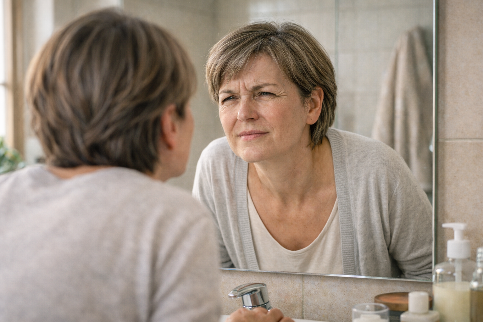 женщина щурится