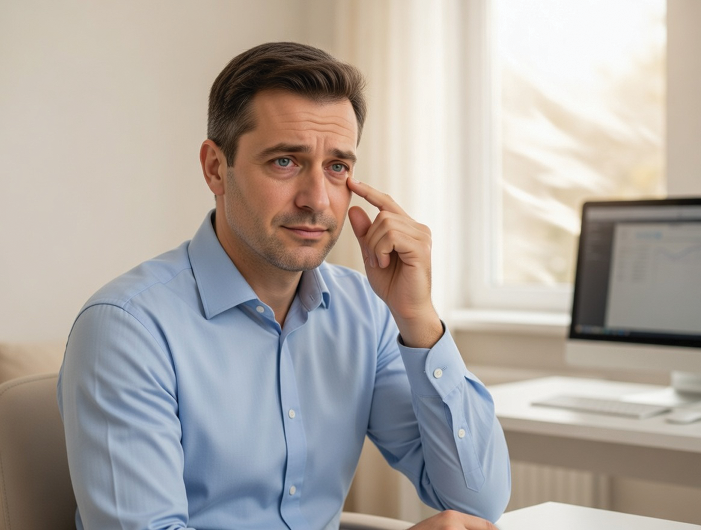 мужчина испытывает дискомфорт глаз