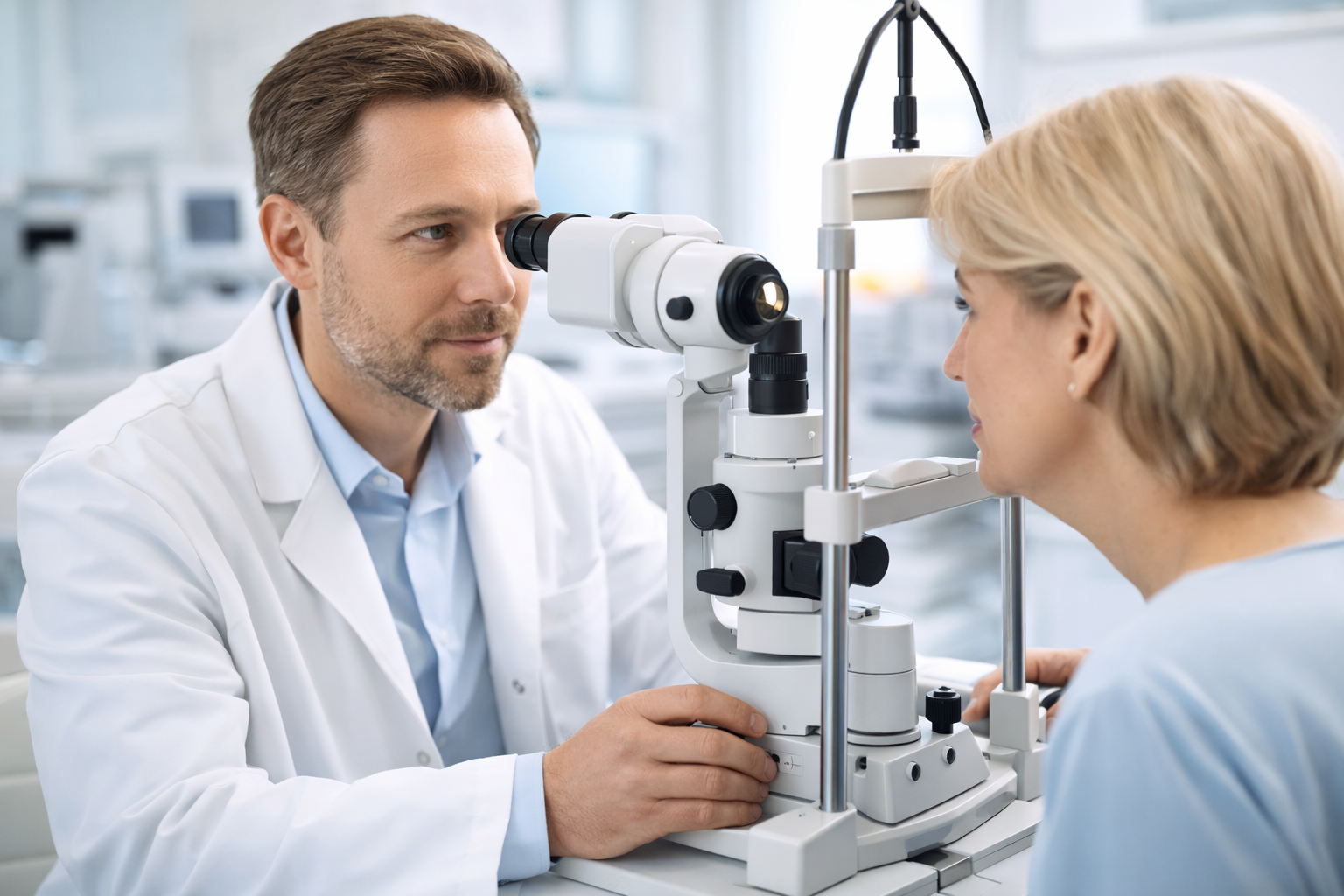 врач‑офтальмолог проводит обследование