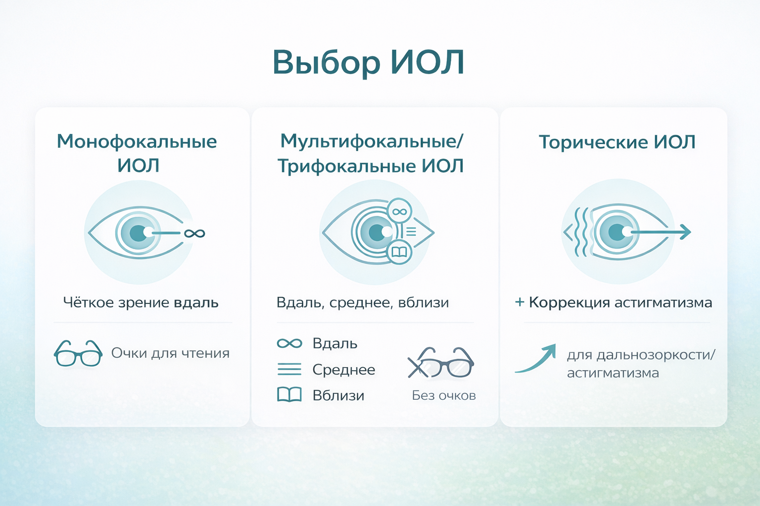 Типы интраокулярных линз: монофокальные, мультифокальные, торические