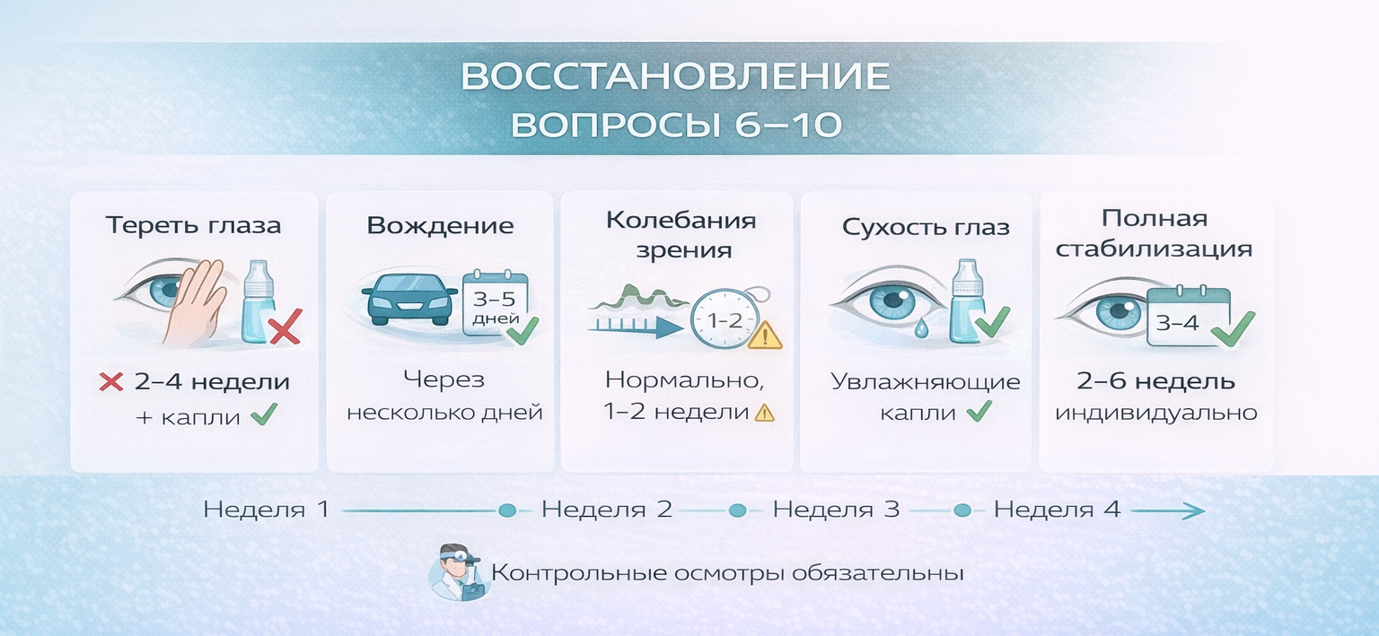 После LASIK: трение, сухость, стабилизация зрения