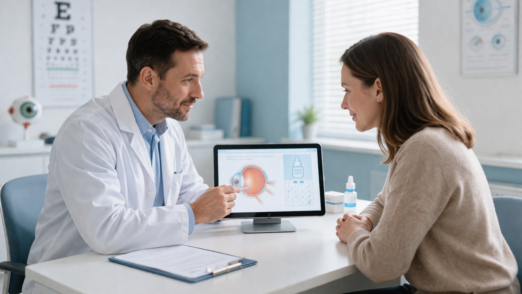 врач и пациент обсуждают, как лечить глаукому