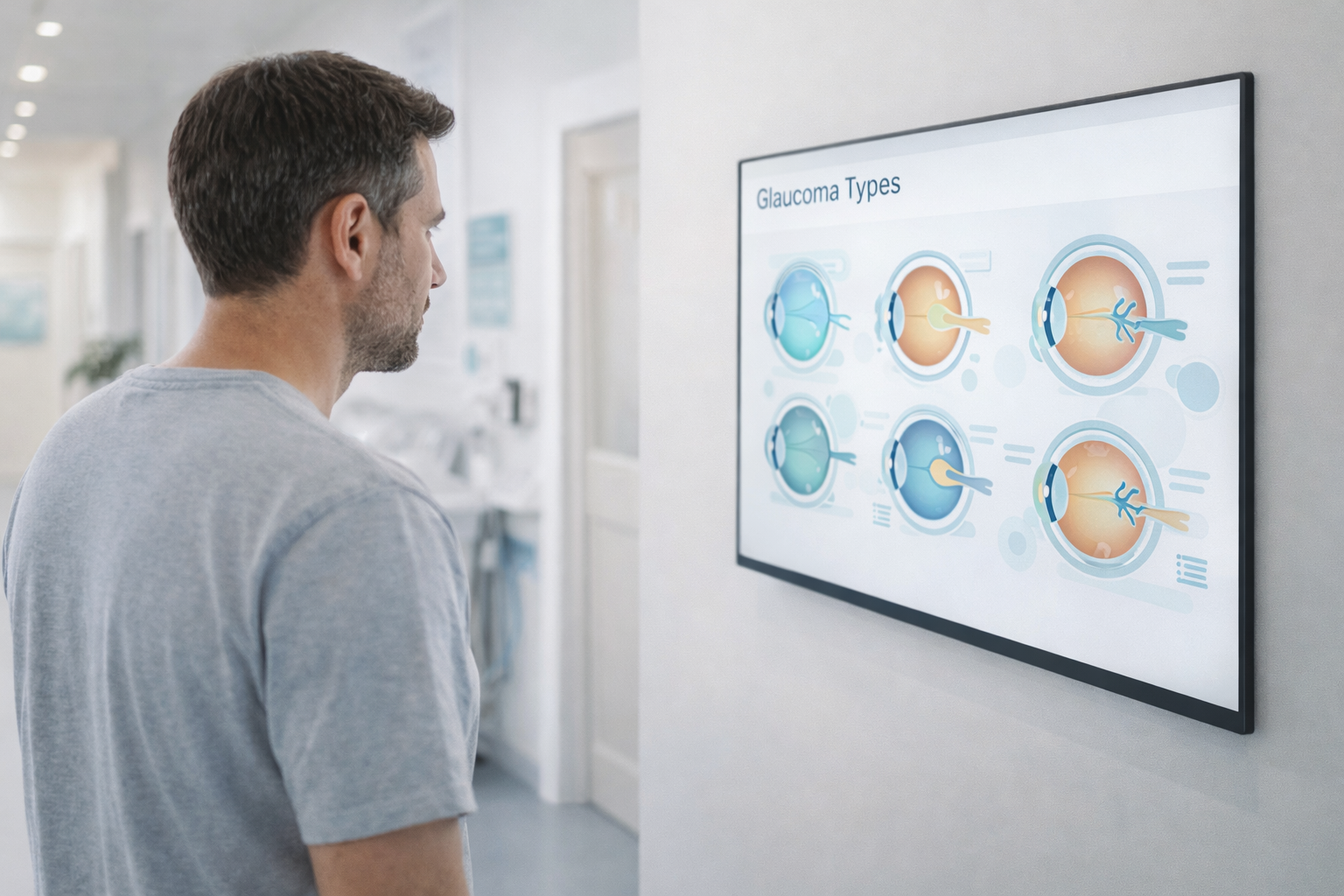 мужчина изучает стадии глаукомы