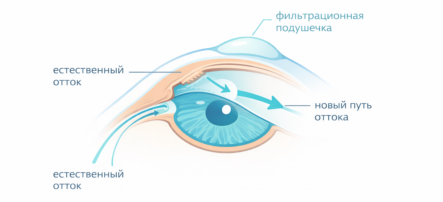 схема синустрабекулоэктомии при глаукоме